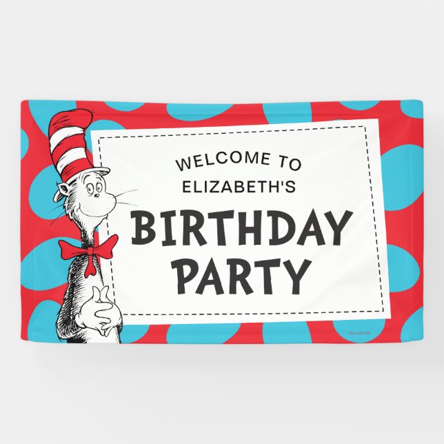 Lona Dr. Seuss | Fiesta de cumpleaños del gato en el so (Horizontal)