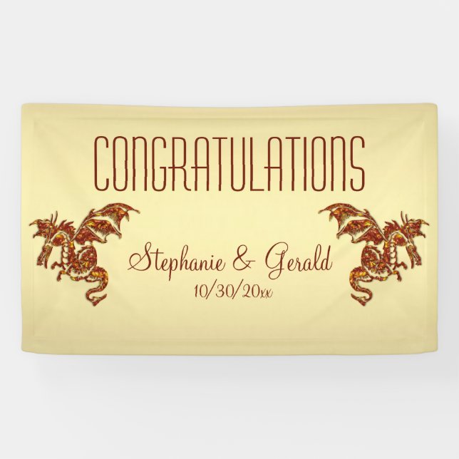 Lona Dragón en llamas sobre oro personal (Horizontal)