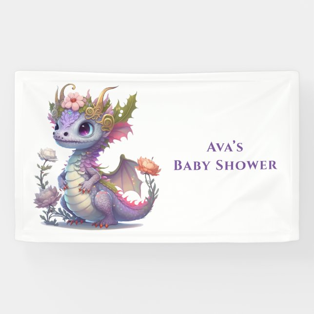 Lona Dragón Princesa con Baby Shower Chica Florals (Horizontal)