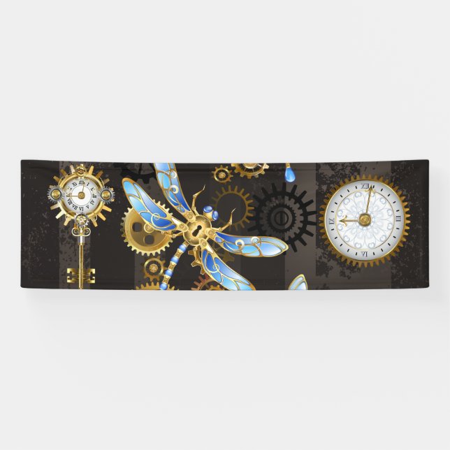 Lona Dragoniscos de Steampunk sobre fondo rayado marrón (Horizontal)