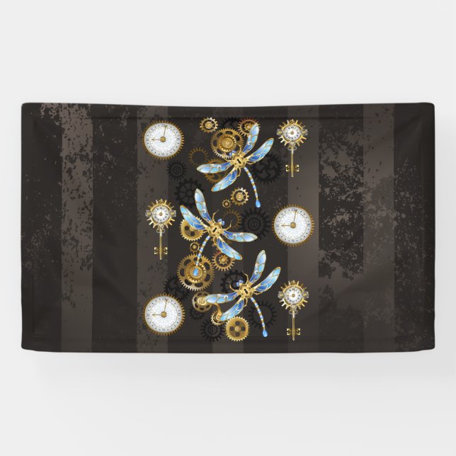 Lona Dragoniscos de Steampunk sobre fondo rayado marrón (Horizontal)