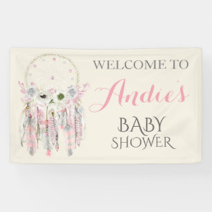 Lona Dream Catcher Pink Gray Ivory Feathers