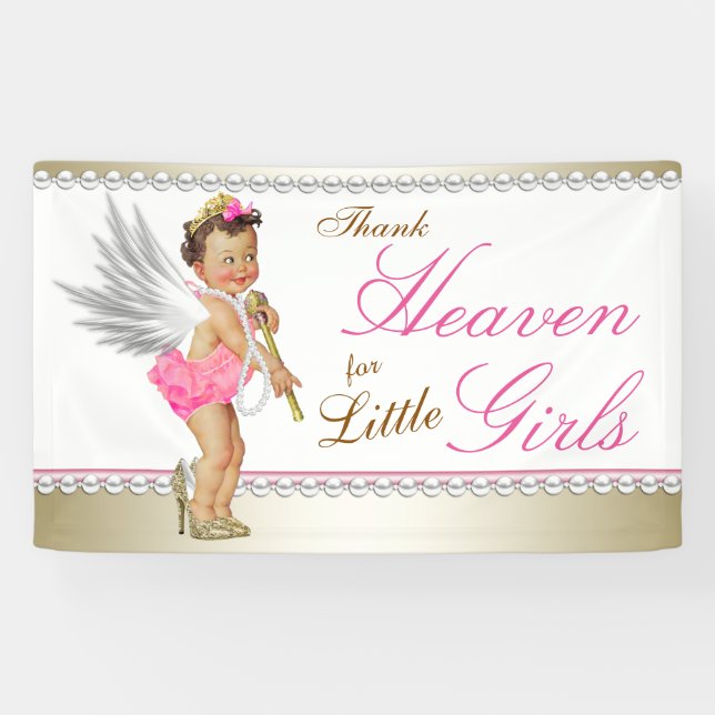 Lona Ducha de bebé Ángel Princesa Tacón Alto Perla Rosa (Horizontal)
