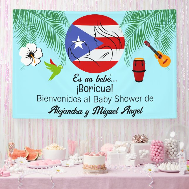 Lona Ducha de bebé azul boricua puertorriqueño (Fiesta)
