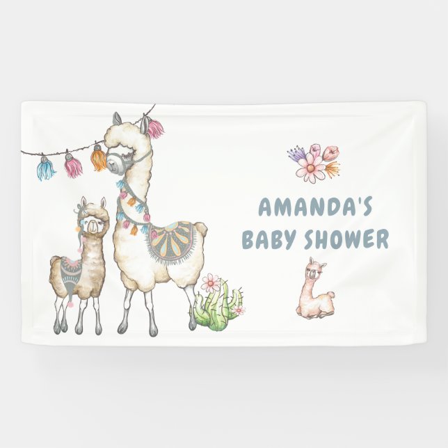 Lona Ducha de bebé con temática de Llama en acuarela (Horizontal)