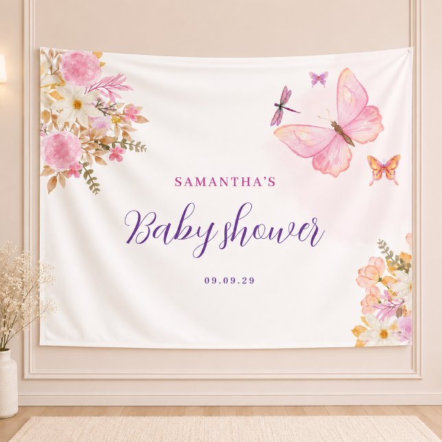 Lona Ducha de bebé floral mariposa rosa (Subido por el creador)
