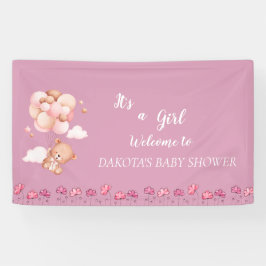 Lona Ducha de Bebé Globo de Osito de Peluche Rosa