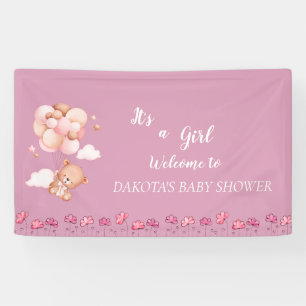 Lona Ducha de Bebé Globo de Osito de Peluche Rosa
