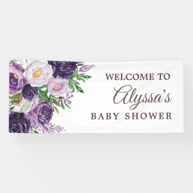 Lona Ducha de bebé Plum Purple Greenery Blanco (Horizontal)