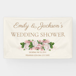 Lona Ducha de Boda de Pareja Floral Vintage Rosa Tímido