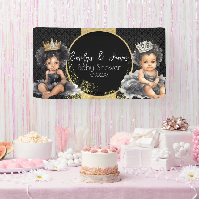 Lona Ducha de gemelas bebé oro negro princesa bebé  (Fiesta)