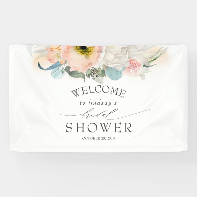 Lona Ducha de novia floral rosa y blanca (Horizontal)