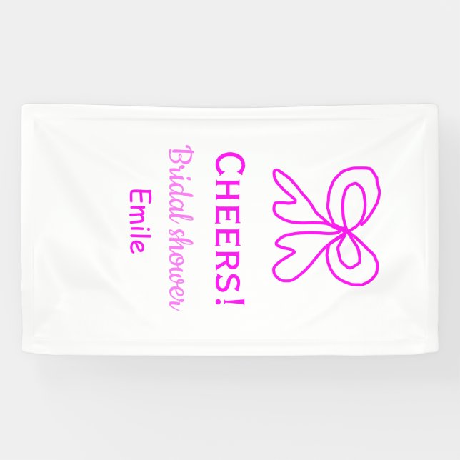 Lona Ducha de novia lazo rosa morado agregar nombre  (Horizontal)