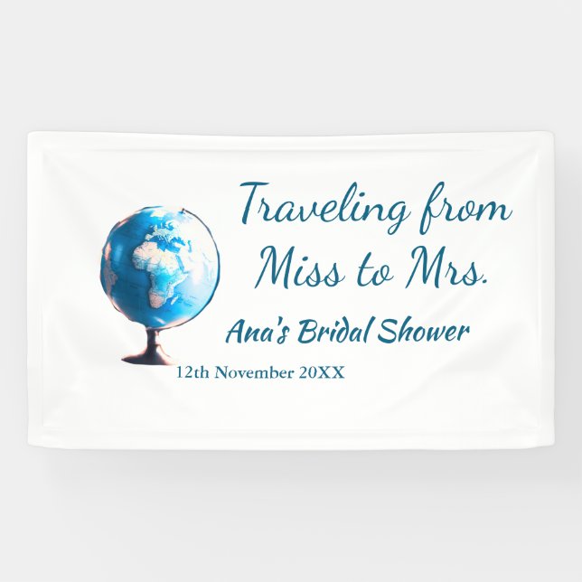 Lona ducha de novia viajera agregar nombre fecha señori (Horizontal)