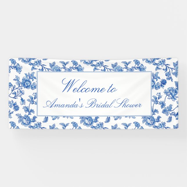 Lona Ducha de novias en Chinoiserie azul y blanco (Horizontal)