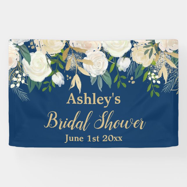 Lona Ducha de novias foto Booth Navy Gold Floral Prop (Horizontal)