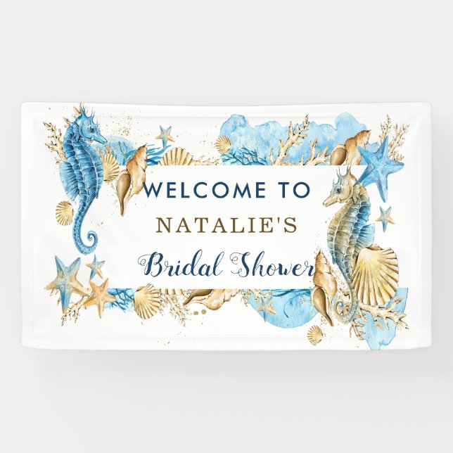 Lona Ducha de novias Sea and Beach Blue Gold (Horizontal)