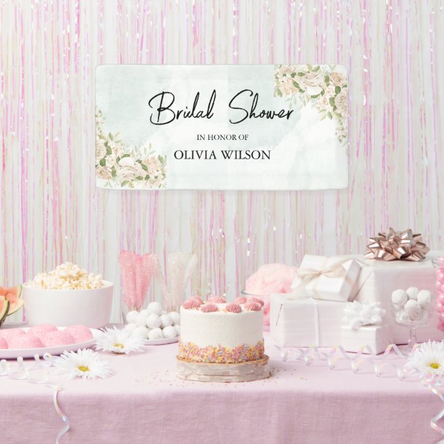 Lona Ducha Nupcial Floral Acuarela Verde Claro (Fiesta)