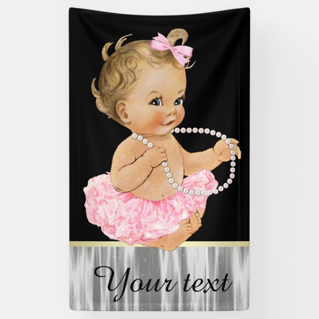 Lona Ducha para bebé niña con tutú rosa y perlas (Vertical)