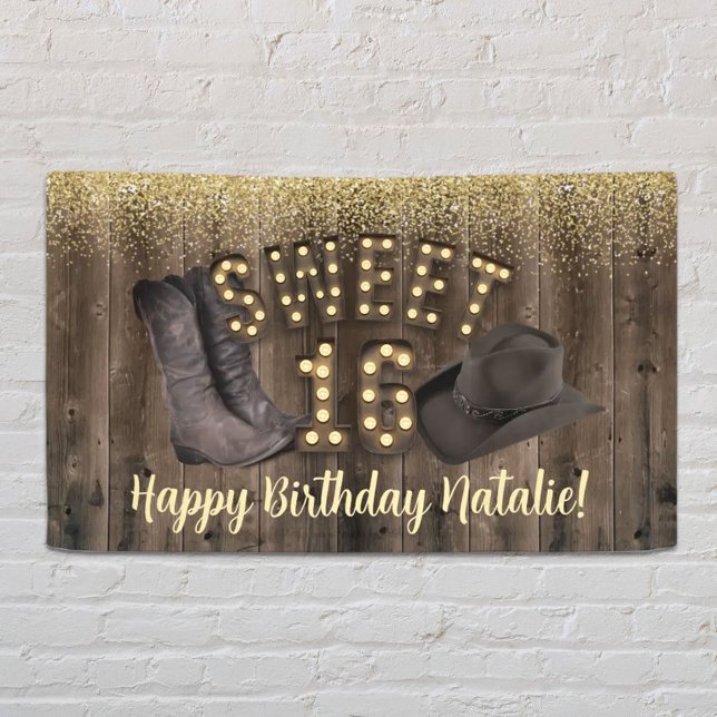 Lona Dulce 16 Cowgirl Rustic Barn Wood Cumpleaños Occid (Subido por el creador)