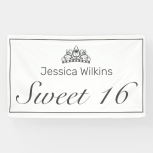 Lona Dulce 16 cumpleaños negro blanco Minimalista moder