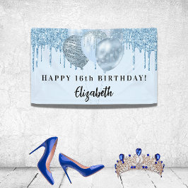 Lona Dulce 16 purpurina azul bebé gotea globos