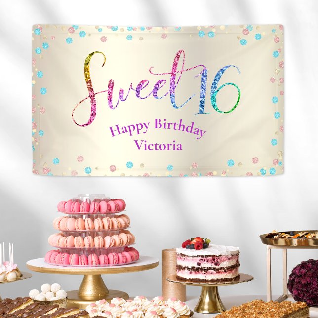 Lona Dulce 16 Purpurinas Rainbow Confetti Gold Cumpleañ (Subido por el creador)