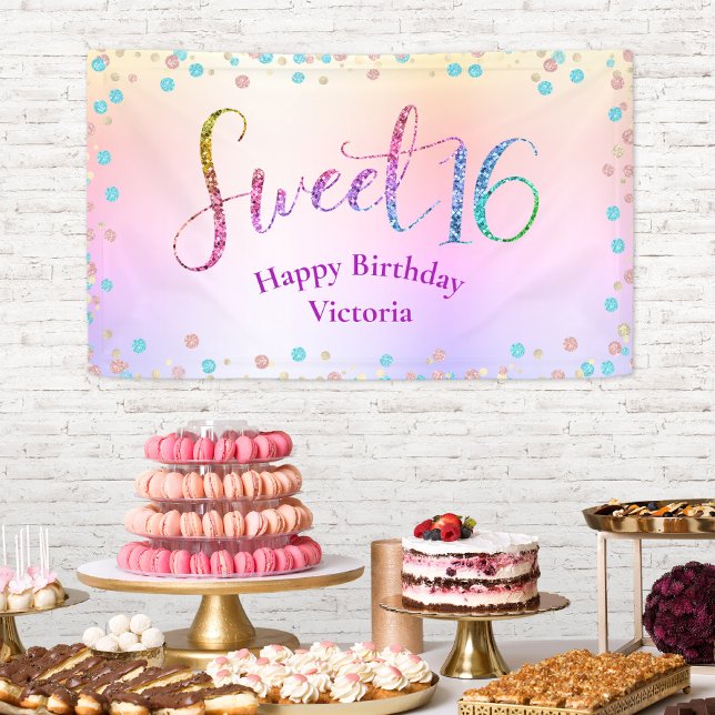 Lona Dulce 16 Purpurinas Rainbow Ombre Confetti Cumplea (Subido por el creador)