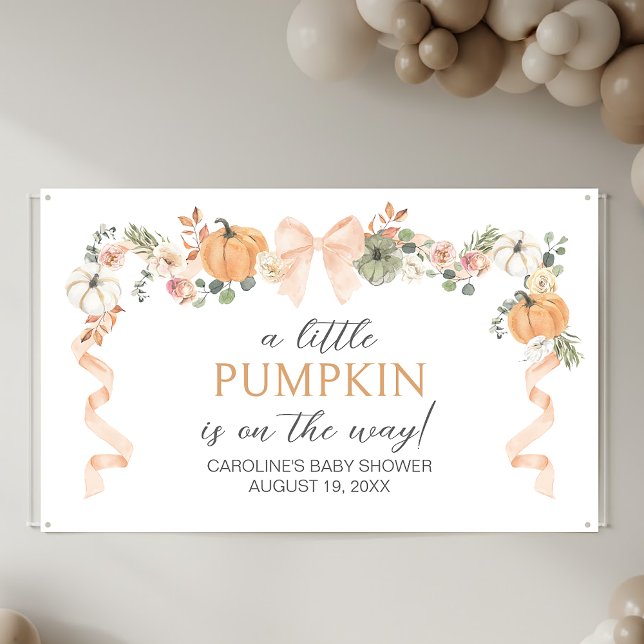 Lona Dulce Bebe Calabaza Fiesta de Bienvenida (Orange Bow Pumpkin Baby Shower Banner)