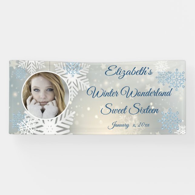 Lona Dulce Dieciséis, Winter Wonderland, Snowflakes, (Horizontal)