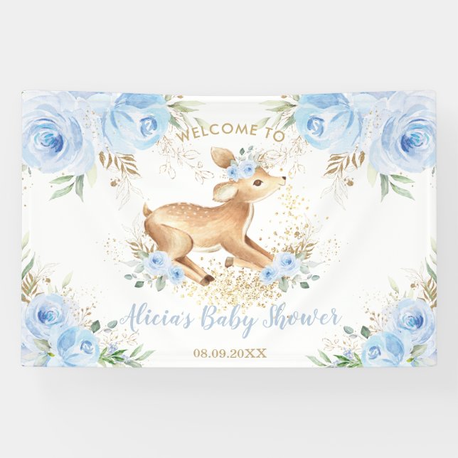 Lona Dulce Floral Bebé Deer Fawn Boy Baby Shower (Horizontal)