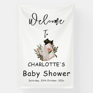 Lona Dulce gato negro y libro floral Baby Shower