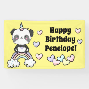 Lona Dulce Pandacorn con corazones arcoiris Cumpleaños