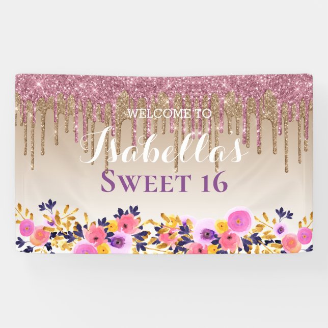 Lona Dulce personalizado 16 | Purpurina de goteo floral (Horizontal)