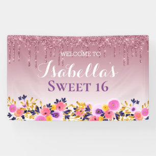 Lona Dulce personalizado 16 Purpurina de goteo floral