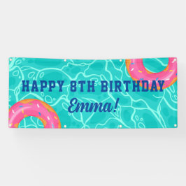 Lona Dulce rosa Donut Blue Water Pool Fiesta Cumpleaños