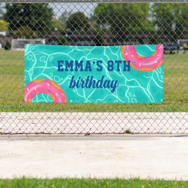 Lona Dulce rosa Donut Blue Water Pool Fiesta Cumpleaños