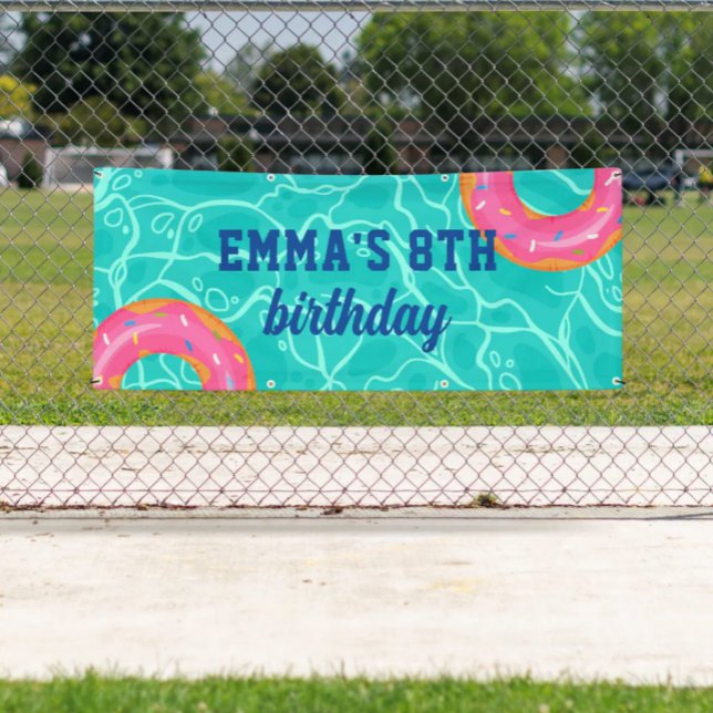 Lona Dulce rosa Donut Blue Water Pool Fiesta Cumpleaños (Subido por el creador)