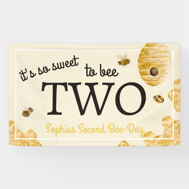 Lona Dulce ser dos cumpleaños abeja panal (Horizontal)