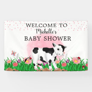 Lona Dulce vaca floral rosa moderna para baby shower
