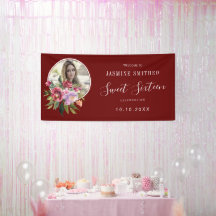Dulces 16 Cumpleaños Temático Burgundy Floral Foto