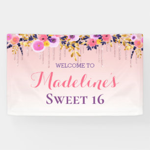 Lona Dulces 16 Purpurina De Perforación Floral Rosa