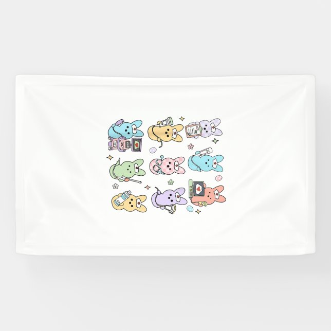 Lona Dulces conejos divertidos técnico de ultrasonido P (Horizontal)