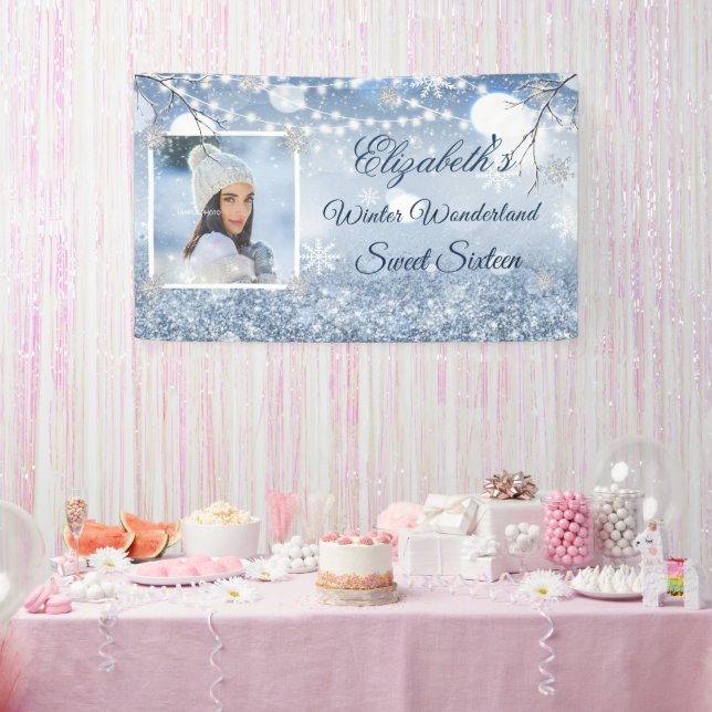 Lona Dulces Dieciséis Azul Blanco Invierno Paisaje Neva (Fiesta)