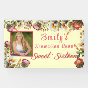 Lona Dulces Dieciséis Luau Hawaiano Flores Tropicales