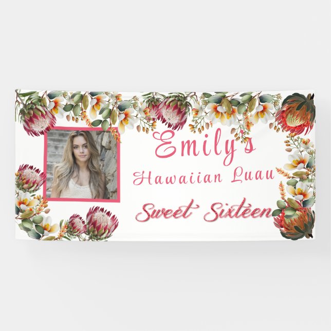 Lona Dulces Dieciséis Luau Hawaiano Flores Tropicales (Horizontal)