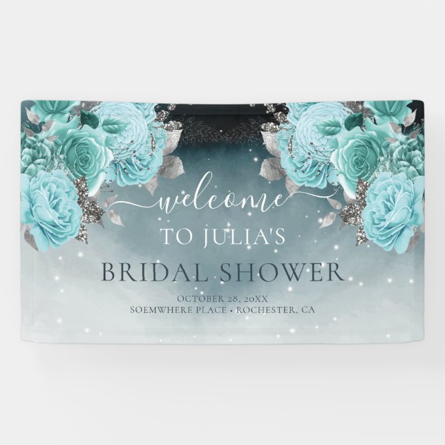 Lona Duste Blue Floral Bridal Shower Bienvenida (Horizontal)