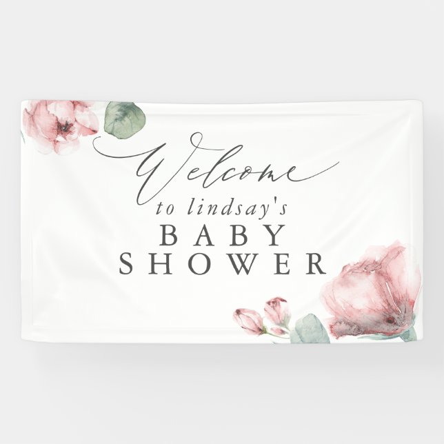 Lona Duste Rosa Floral Baby o Bridal Shower Bienvenidos (Horizontal)