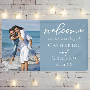 Lona Dusty Blue Couple Photo Coastal Boda