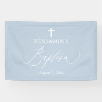 Dusty Blue Cross White Boy Baptism Backdrop Banner